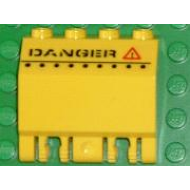 yellow panel 2 x 4 x 3 1 3 with double locking 2 fingers hinge with danger and red warning triangle pattern sticker - sets 7774 7775