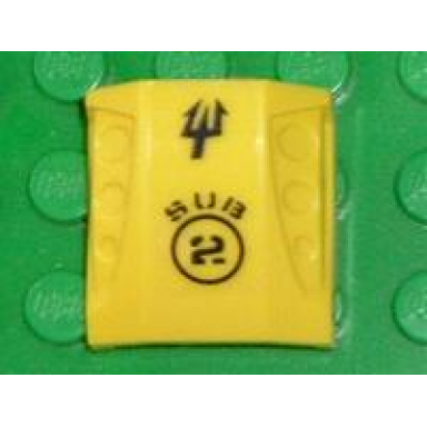 yellow slope curved 2 x 2 with debossed side ports with black sub 2 and trident pattern sticker - set 7774