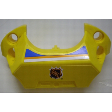 yellow sports hockey chest protector with nhl logo and blue orange white stripes pattern stickers - set 3545