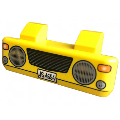 yellow vehicle grille 2 x 6 with 2 technic pins with js 4654 and headlights pattern