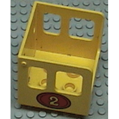 yellow duplo train steam engine cabin with red oval and number 2