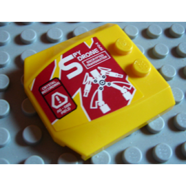 yellow wedge 4 x 4 x 2 3 triple curved with dark red spy drone pattern sticker - set 8113