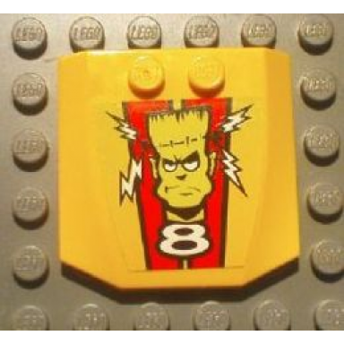 yellow wedge 4 x 4 x 2 3 triple curved with frankenstein monster head and white number 8 pattern sticker - set 8670