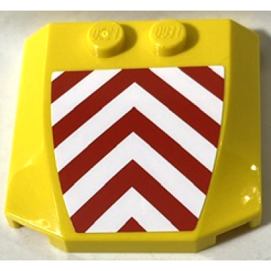 yellow wedge 4 x 4 x 2 3 triple curved with red and white danger chevrons pattern sticker - set 7747