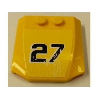 yellow wedge 4 x 4 x 2 3 triple curved with black and white 27 on yellow background pattern sticker - set 8490