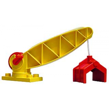 yellow duplo crane base with arm and red winch large claw and crank