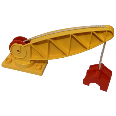 yellow duplo crane base with arm and red winch and small claw