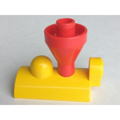 yellow duplo train steam engine top with fixed red funnel