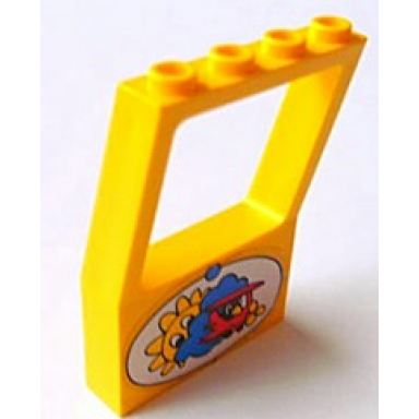 yellow fabuland window 2 x 4 x 5 with square top with plane clouds and sun pattern sticker - set 3671