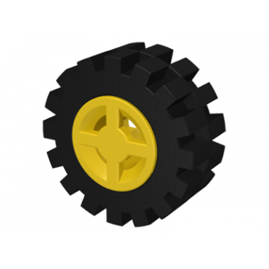 yellow wheel 8mm d x 6mm with black tire 15mm d x 6mm offset tread small 4624 3641