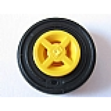 yellow wheel 8mm d x 6mm with black tire 14mm d x 4mm smooth small single with number embossed on side 4624 59895