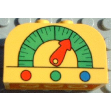 yellow slope curved 4 x 2 x 2 double with 4 studs with gas gauge pattern
