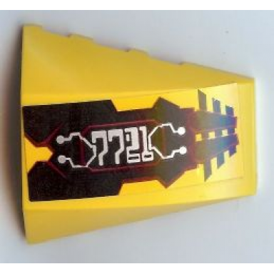 yellow wedge 4 x 4 triple curved no studs with silver 7721 and circuitry pattern sticker - set 7721