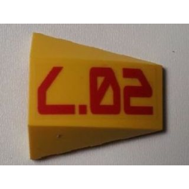 yellow wedge 4 x 4 triple curved no studs with red l.02 pattern sticker - set 7712