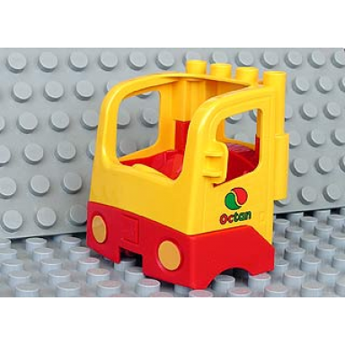 yellow duplo cabin truck semi-tractor cab with red base and octan logo pattern on both sides