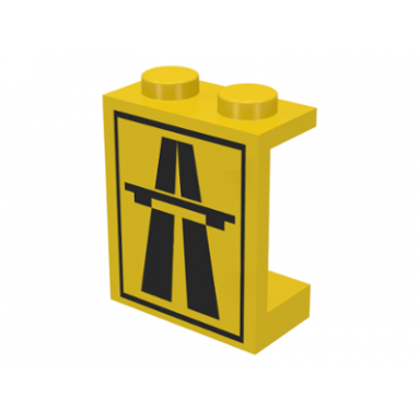 yellow panel 1 x 2 x 2 - solid studs with black highway overpass and rectangle pattern