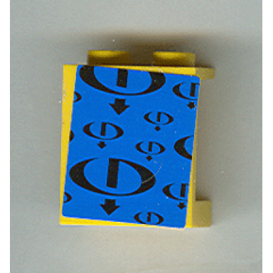 yellow panel 1 x 2 x 2 - hollow studs with black gravity games logos on blue background pattern sticker - set 3538
