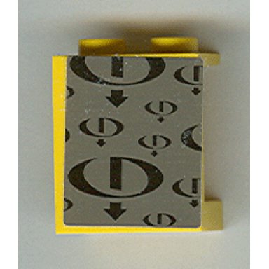 yellow panel 1 x 2 x 2 - hollow studs with black gravity games logos on dark gray background pattern sticker - set 3538