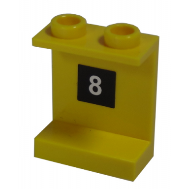 yellow panel 1 x 2 x 2 - hollow studs with white 8 in black square pattern sticker - set 10170