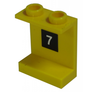 yellow panel 1 x 2 x 2 - hollow studs with white 7 in black square pattern sticker - set 10170