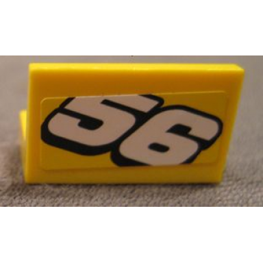 yellow panel 1 x 2 x 1 with white number 56 sloping downward pattern sticker - set 8183