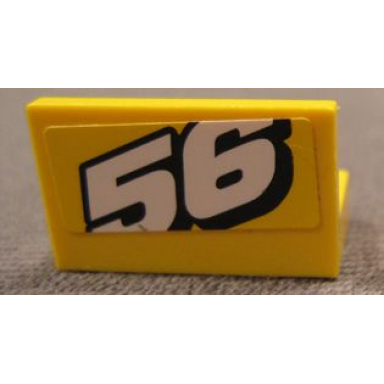 yellow panel 1 x 2 x 1 with white number 56 sloping upward pattern sticker - set 8183