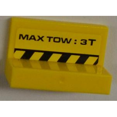 yellow panel 1 x 2 x 1 with max tow: 3t and yellow and black danger stripes pattern on inside sticker - set 8186