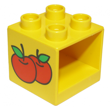 yellow duplo furniture cabinet 2 x 2 x 1 1 2 with apples pattern