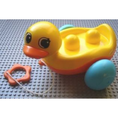 yellow primo animal duck large with orange beak pull-handle and sky blue wheels