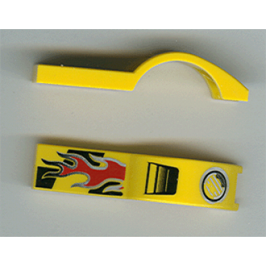 yellow vehicle mudguard 1 x 4 1 2 with flame and headlight pattern