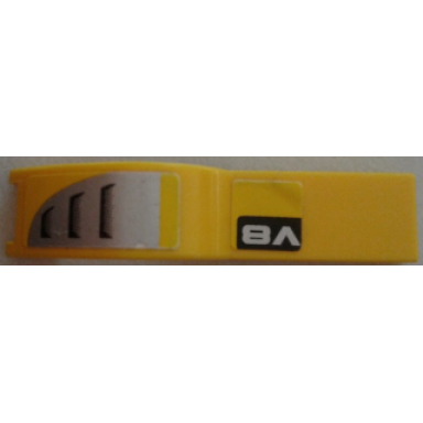 yellow vehicle mudguard 1 x 4 1 2 with v8 and intake pattern model right side stickers - set 8135