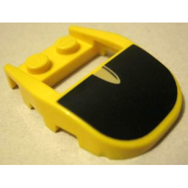 yellow wedge 4 x 3 cut back with cutout 2 studs with black and silver pattern