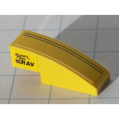 yellow slope curved 3 x 1 with two black stripes on top and black super fast and black erav on side pattern stickers - set 8122