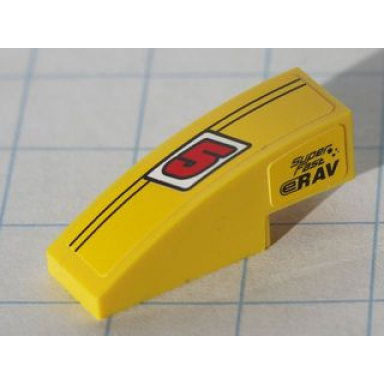 yellow slope curved 3 x 1 with two black stripes and red 5 on top and black super fast and black erav on side pattern stickers - set 8122