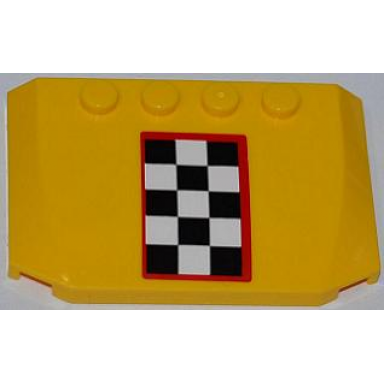 yellow wedge 4 x 6 x 2 3 triple curved with checkered flag with red outline pattern sticker - set 4643