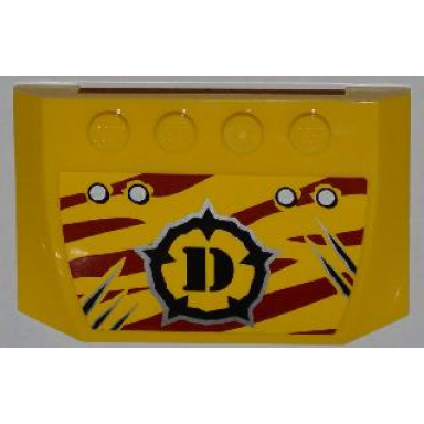 yellow wedge 4 x 6 x 2 3 triple curved with 4 rivets wide claw scratch marks and dino logo on dark red tiger stripes pattern sticker - set 5884