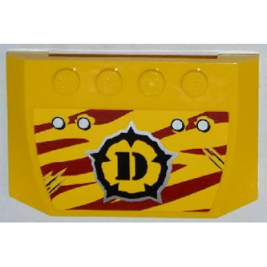 yellow wedge 4 x 6 x 2 3 triple curved with 4 rivets narrow claw scratch marks and dino logo on dark red tiger stripes pattern sticker - set 5886