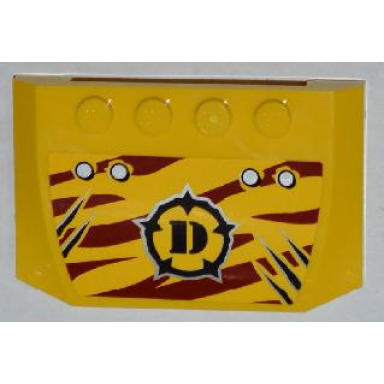 yellow wedge 4 x 6 x 2 3 triple curved with 4 rivets claw scratch marks 3 on left and dino logo on dark red tiger stripes pattern sticker - set 5885