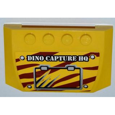 yellow wedge 4 x 6 x 2 3 triple curved with dino capture hq and scratched hatch on dark red tiger stripes pattern sticker - set 5887