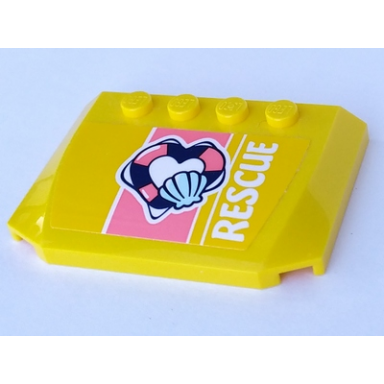 yellow wedge 4 x 6 x 2 3 triple curved with rescue coral stripe shell and flotation ring pattern sticker - set 41376