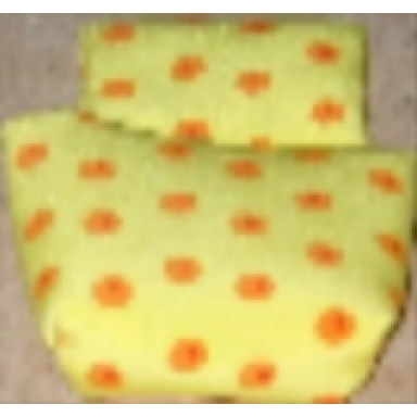yellow duplo cloth sleeping bag with orange flowers pattern