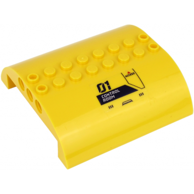 yellow slope curved 8 x 8 x 2 double with 01 control room access and red arrow pattern sticker - set 60265