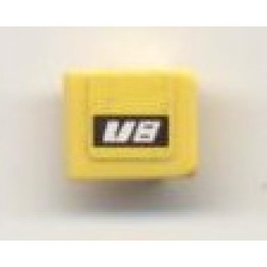 yellow slope 30 1 x 1 x 2 3 with white v8 on black stripe pattern model left side sticker - set 8681