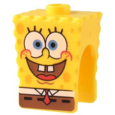 yellow minifigure head modified spongebob squarepants with open mouth smile small pattern