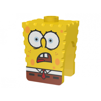 yellow minifigure head modified spongebob squarepants with open downturned mouth pattern