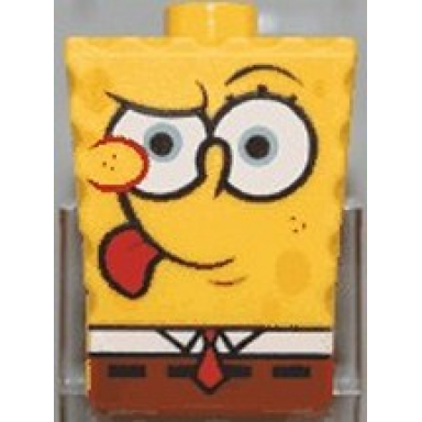 yellow minifigure head modified spongebob squarepants with tongue out pattern
