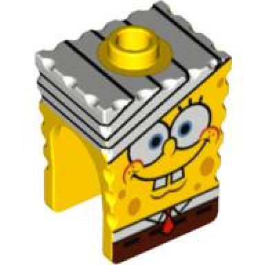 yellow minifigure head modified spongebob squarepants with bandage pattern