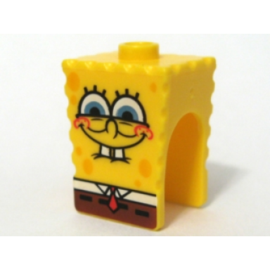 yellow minifigure head modified spongebob squarepants with half-open eyes pattern