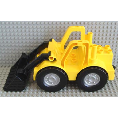 yellow duplo bulldozer with black scoop