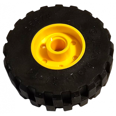 yellow wheel 18mm d x 14mm with pin hole fake bolts and shallow spokes with black tire 37 x 14 55981 35578